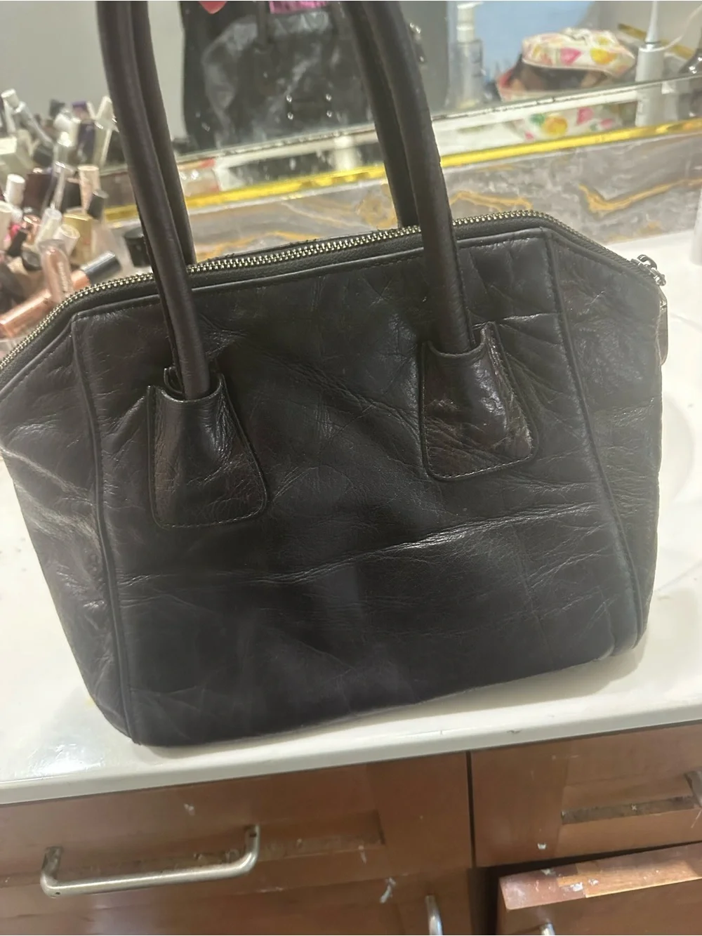 Valentino Black Quilted Leather Satchel with Logo Plate